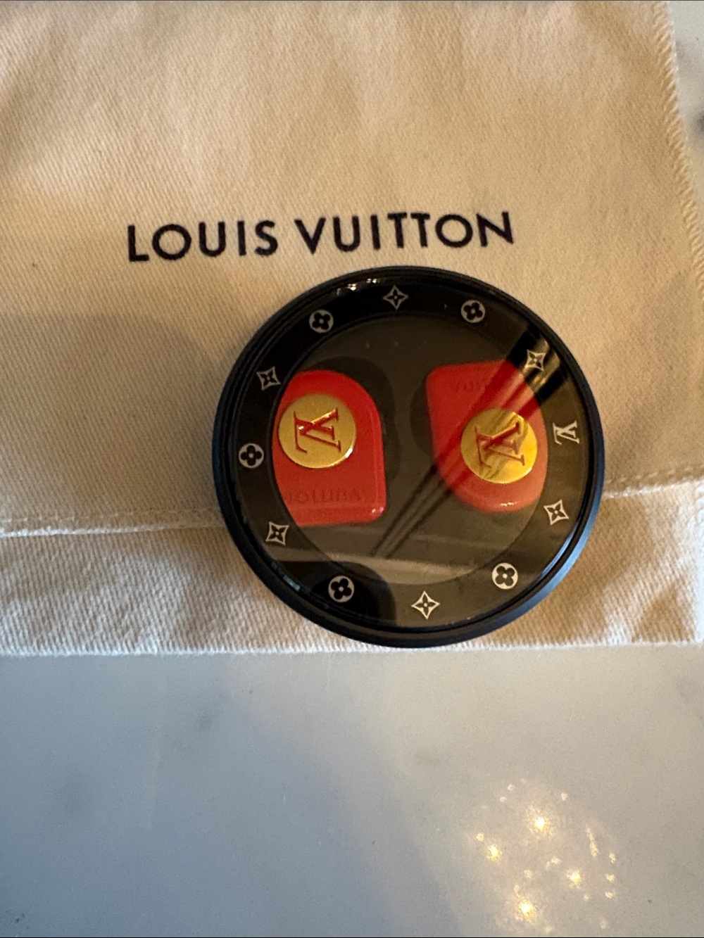 Louis Vuitton Red and Gold EarPods with Monogram Frame